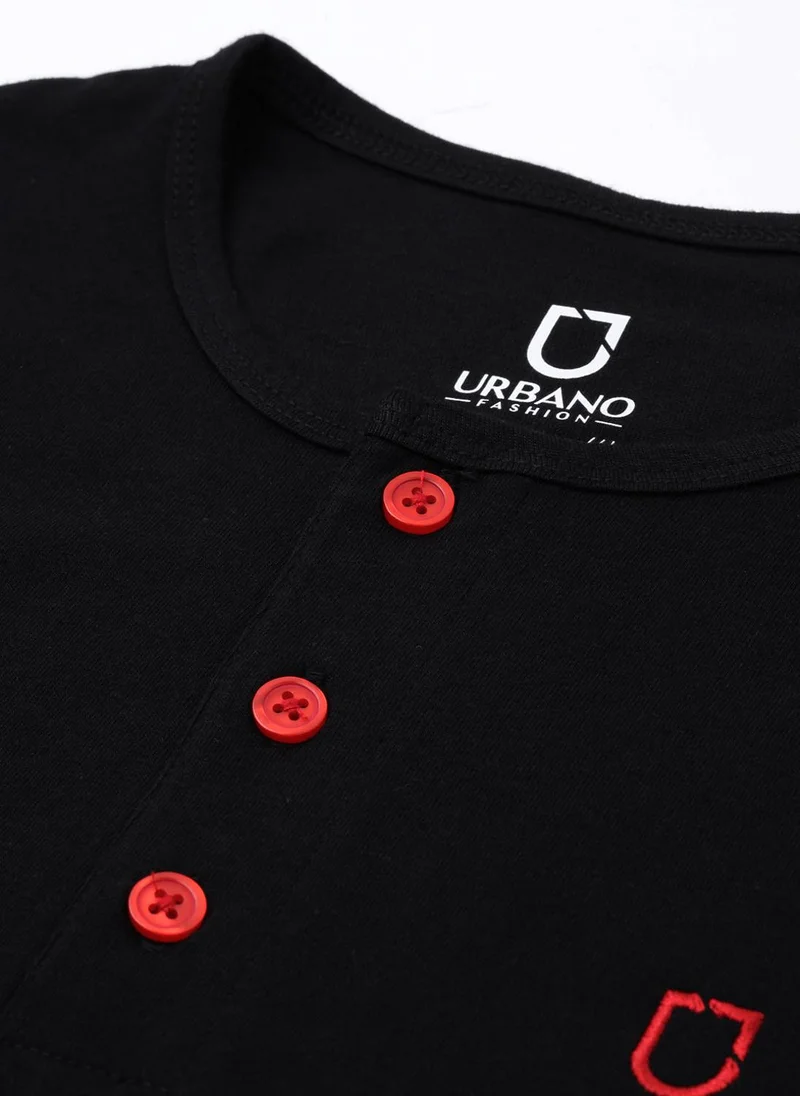Urbano Fashion  Urbano Fashion Men's Black Solid Henley Neck Slim Fit Cotton T-Shirt for Men | Best Price UAE